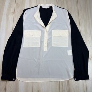 Stella McCartney Cream/Black 100% Silk Long Sleeve Shirt Womens 42 M/L